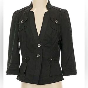 WHBM Utility Style Jacket Black Silver Accents 2-Button 3/4 Sleeves 8